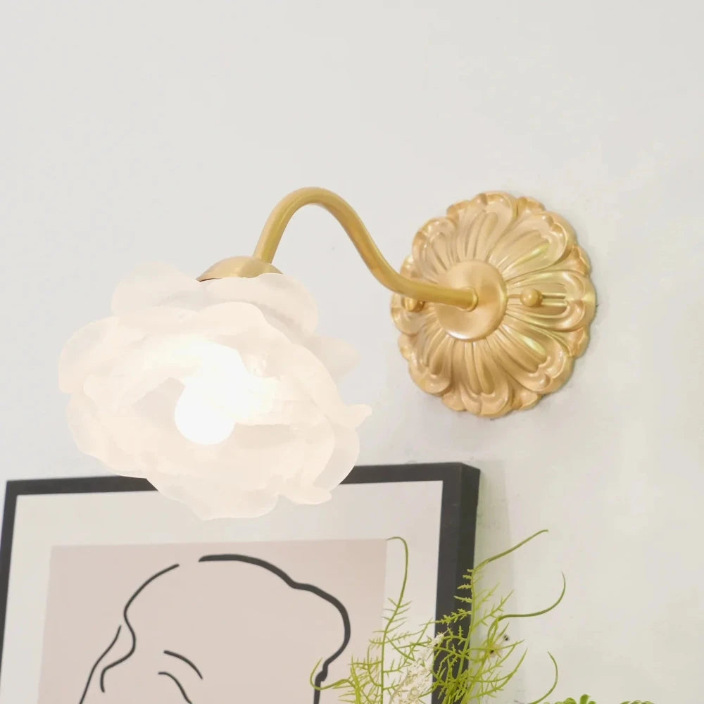 La Fleur de Lueur Wall Lamp - Hand-Sculpted Floral Shade, Antique Brass Base, Vintage Wall Sconce for Living Room and Bedroom Lighting 2