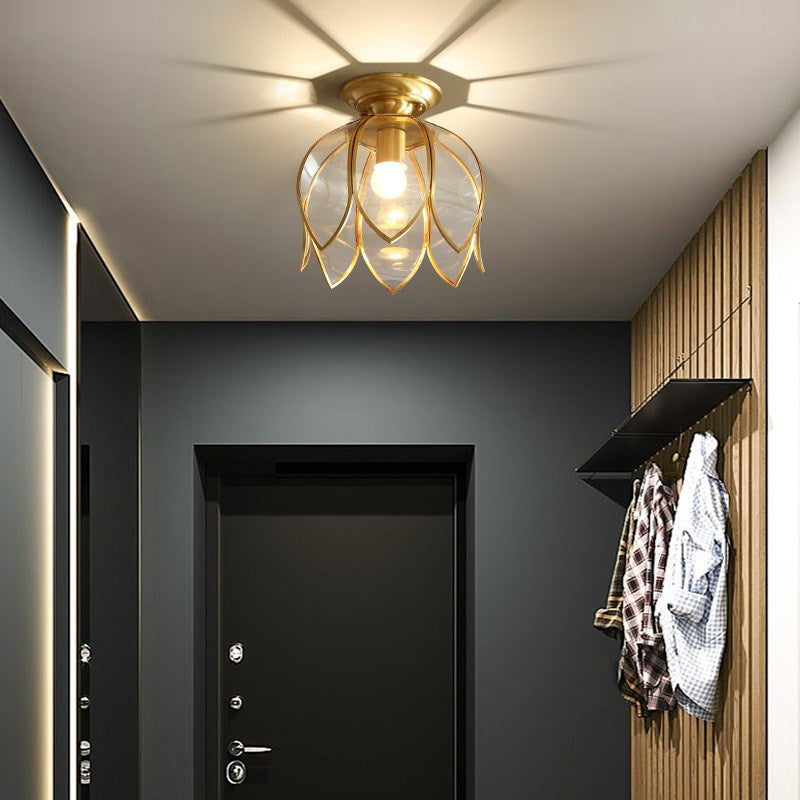 Lotus Ceiling Light Fixture in Colonial Brass with Clear Glass 3