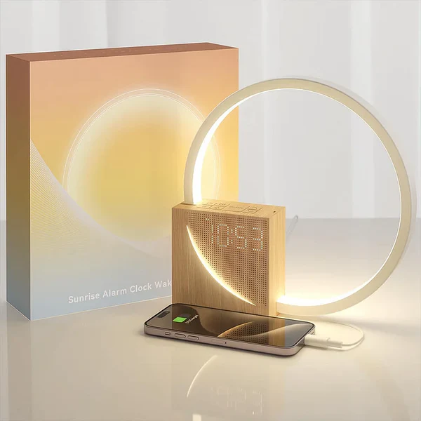 LuminaraWood | Elegant Touch Control Bedside Alarm Clock Light 1