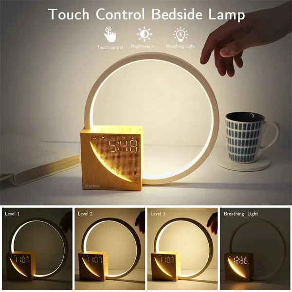 LuminaraWood | Elegant Touch Control Bedside Alarm Clock Light 3