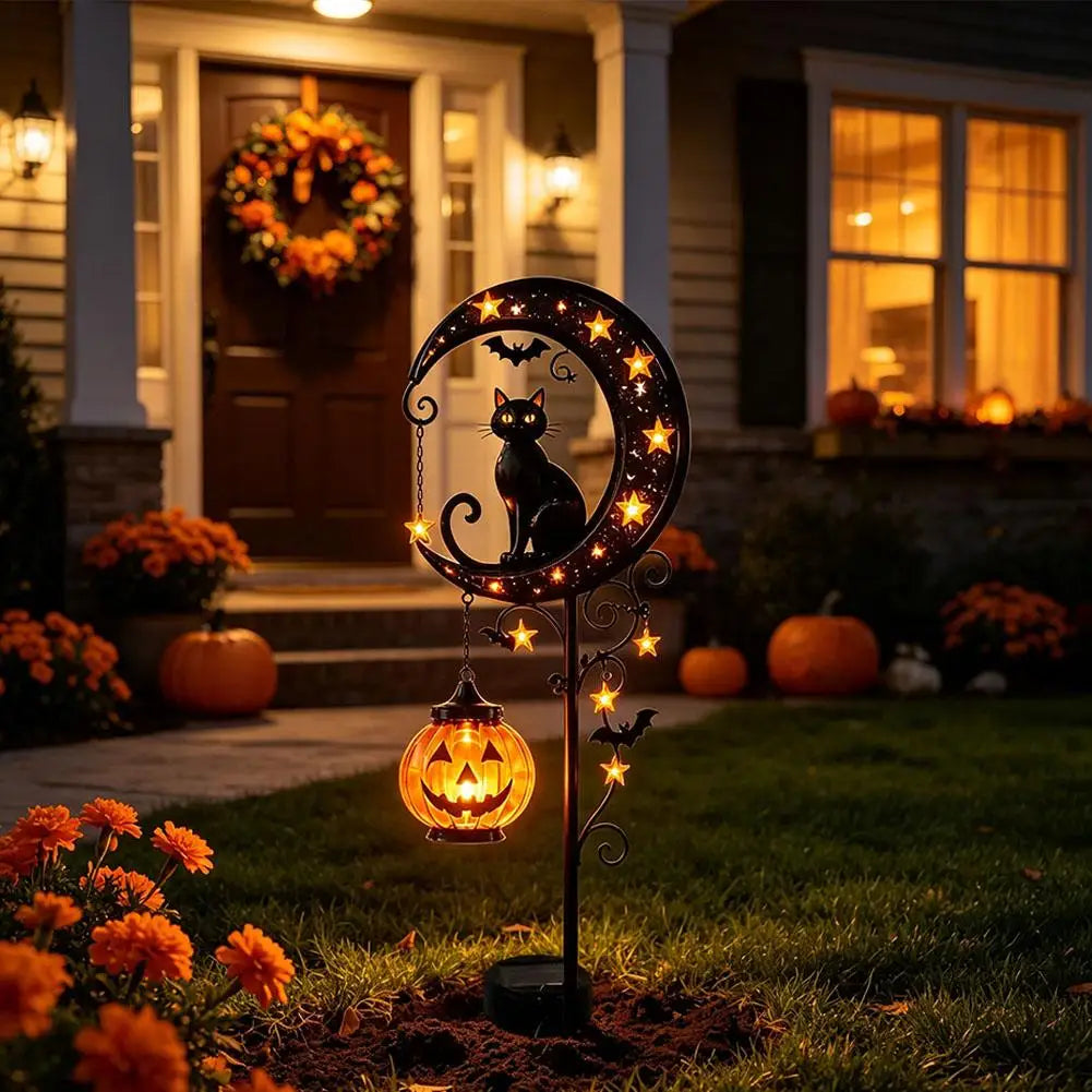 Luna Garden Stake Light with Black Cat and Pumpkin Design 4