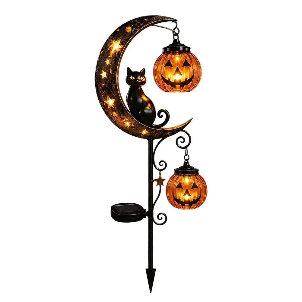 Luna Garden Stake Light with Black Cat and Pumpkin Design 7