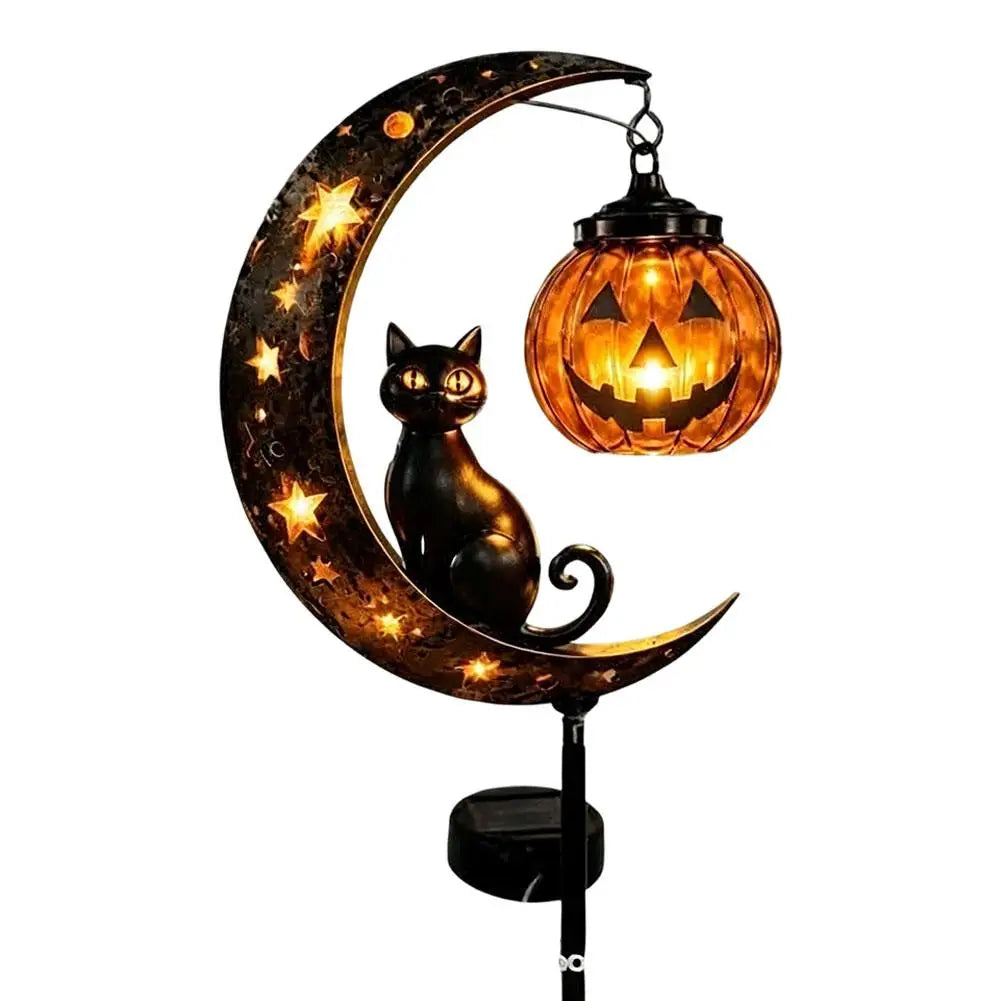 Luna Garden Stake Light with Black Cat and Pumpkin Design 9