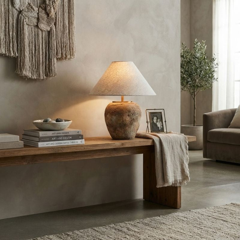 Lunara | Textured Ceramic Table Lamp with Brass Accent for Interiors