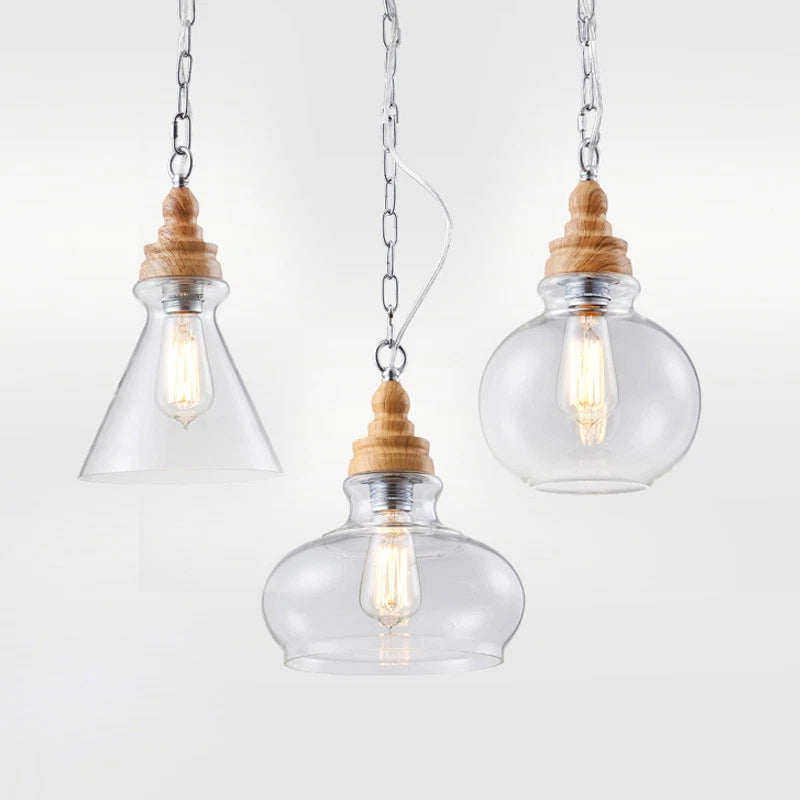 Lunari Nordic Glass & Wood Pendant Light | Designer Hanging Lamp - Styyler