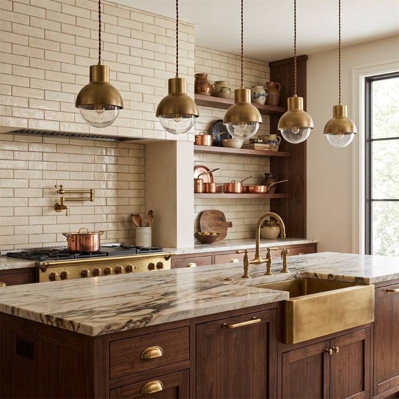 Lunavelle | Dover Glass Pendant Light in Retro Gold Finish