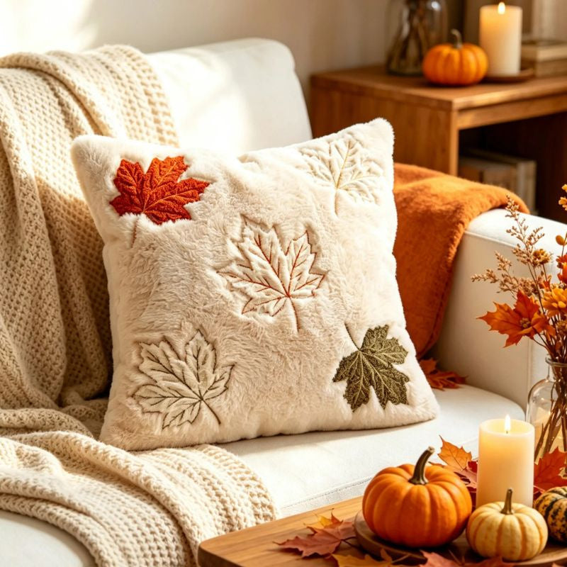 Lunessa | Autumn Plush Cushion Covers with Elegant 3D Embroidery