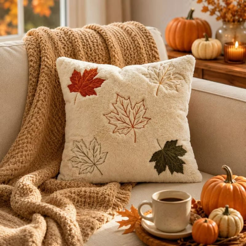 Lunessa | Autumn Plush Cushion Covers with Elegant 3D Embroidery