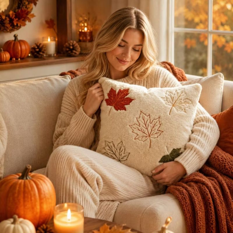 Lunessa | Autumn Plush Cushion Covers with Elegant 3D Embroidery