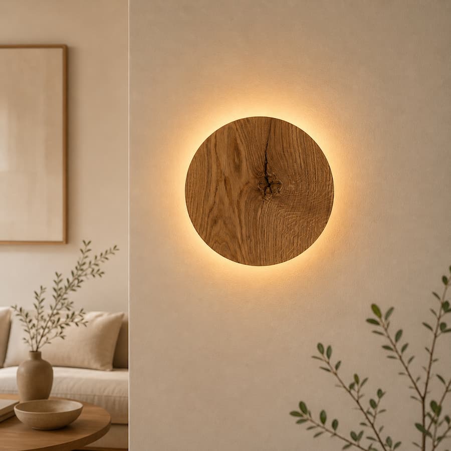 Lurvion | Elegant Natural Oak Round Wall Light Fixture 5