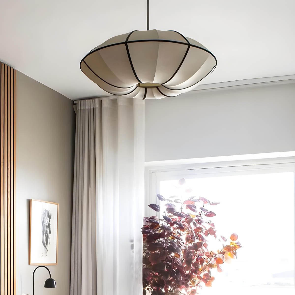 AIRI Satin Pendant Light | Japanese Style Fabric Lantern in Cream White - Styyler