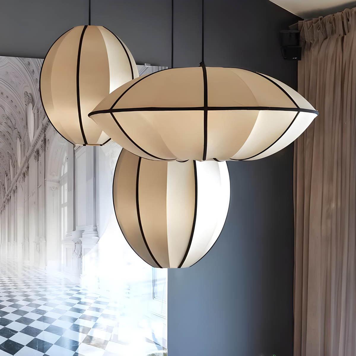 AIRI Satin Pendant Light | Japanese Style Fabric Lantern in Cream White - Styyler