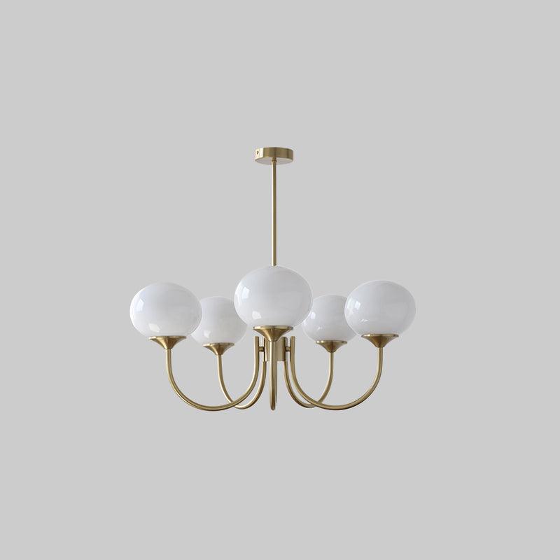 Marshmallow Chandelier Light in Gold Finish with Pale Pink Glass Shades for Modern Dining Room 10