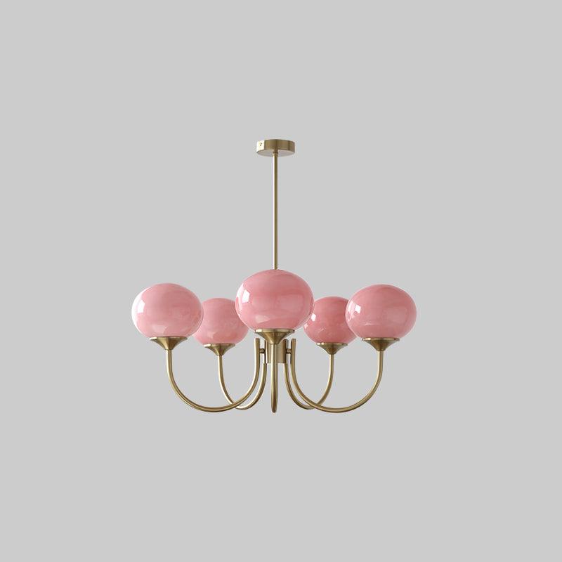 Marshmallow Chandelier Light in Gold Finish with Pale Pink Glass Shades for Modern Dining Room 17
