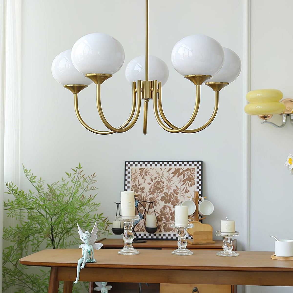 Marshmallow Chandelier Light in Gold Finish with Pale Pink Glass Shades for Modern Dining Room 8