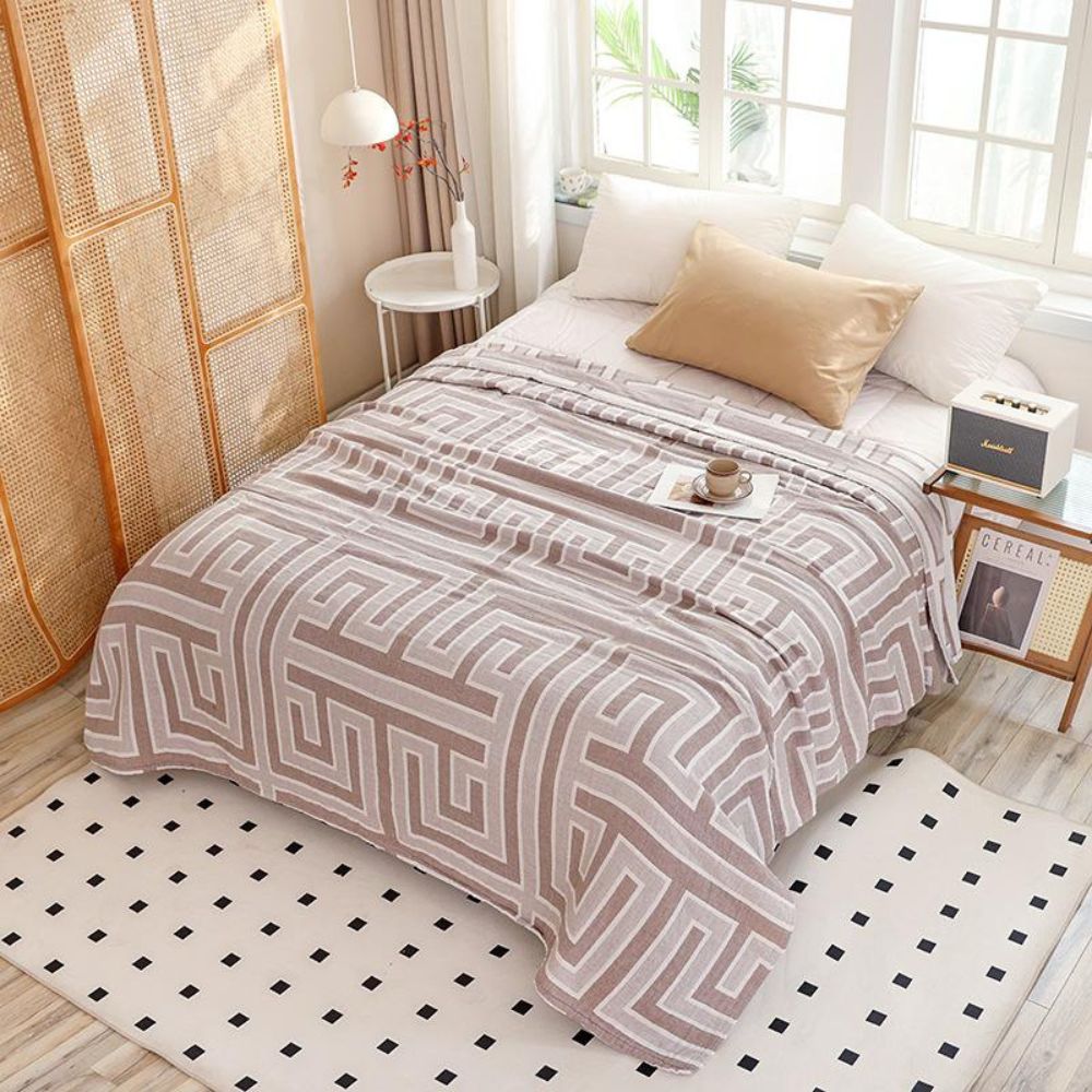 Mira Cotton Blanket - Lightweight Breathable Throw in Light Beige for Naps and Home Decor 0