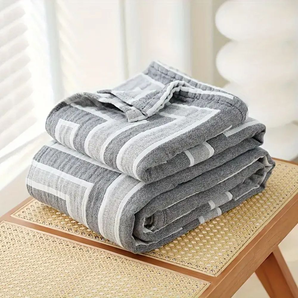 Mira Cotton Blanket - Lightweight Breathable Throw in Light Beige for Naps and Home Decor 1