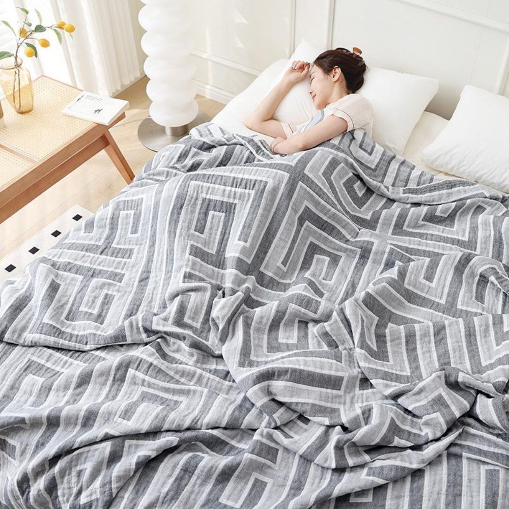 Mira Cotton Blanket - Lightweight Breathable Throw in Light Beige for Naps and Home Decor 2