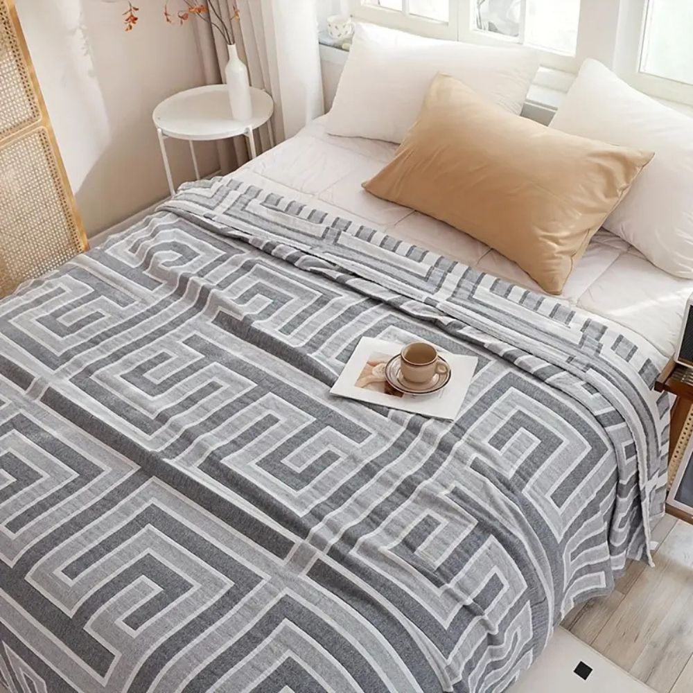Mira Cotton Blanket - Lightweight Breathable Throw in Light Beige for Naps and Home Decor 4