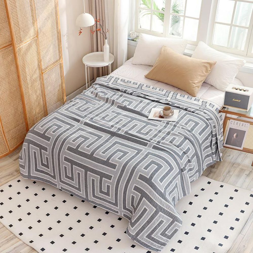 Mira Cotton Blanket - Lightweight Breathable Throw in Light Beige for Naps and Home Decor 5