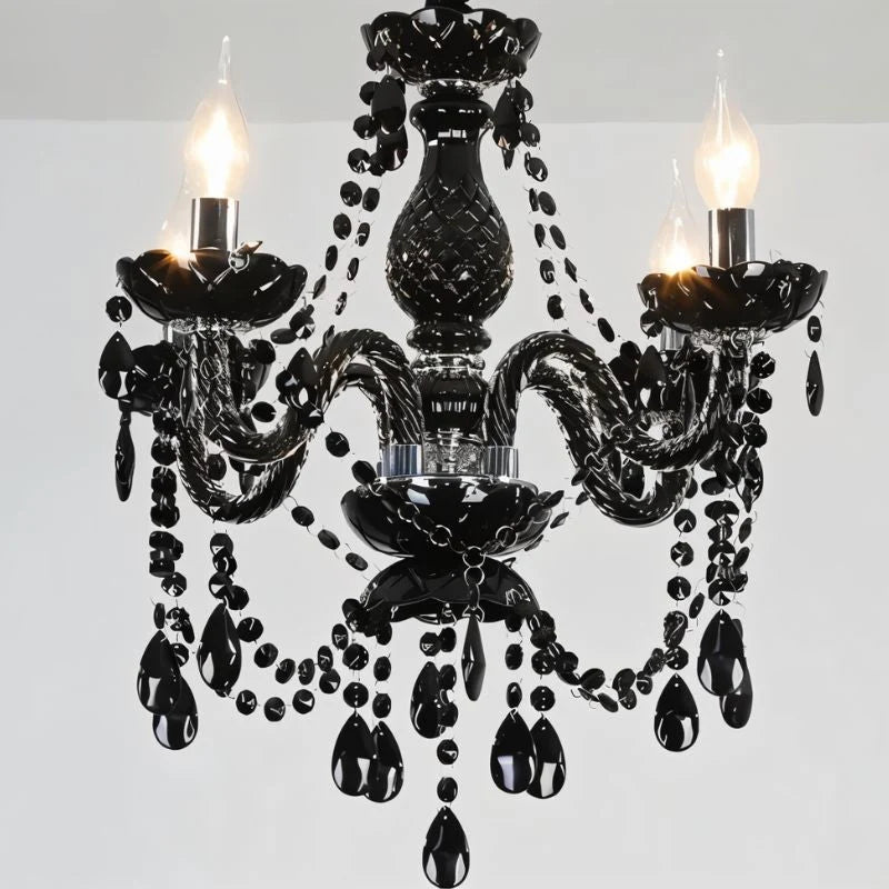 Modern Black Crystal Chandelier Light with Multiple Arms and Cascading Drops for Elegant Home Décor 1