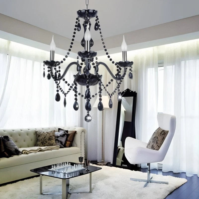 Modern Black Crystal Chandelier Light with Multiple Arms and Cascading Drops for Elegant Home Décor 3