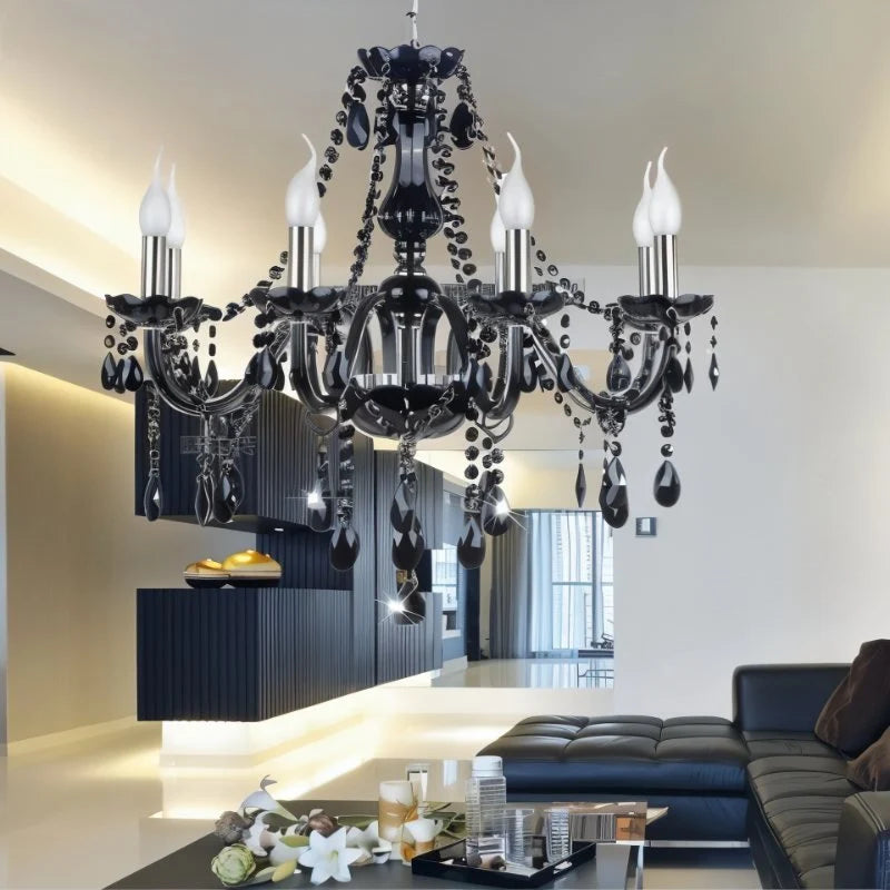 Modern Black Crystal Chandelier Light with Multiple Arms and Cascading Drops for Elegant Home Décor 4