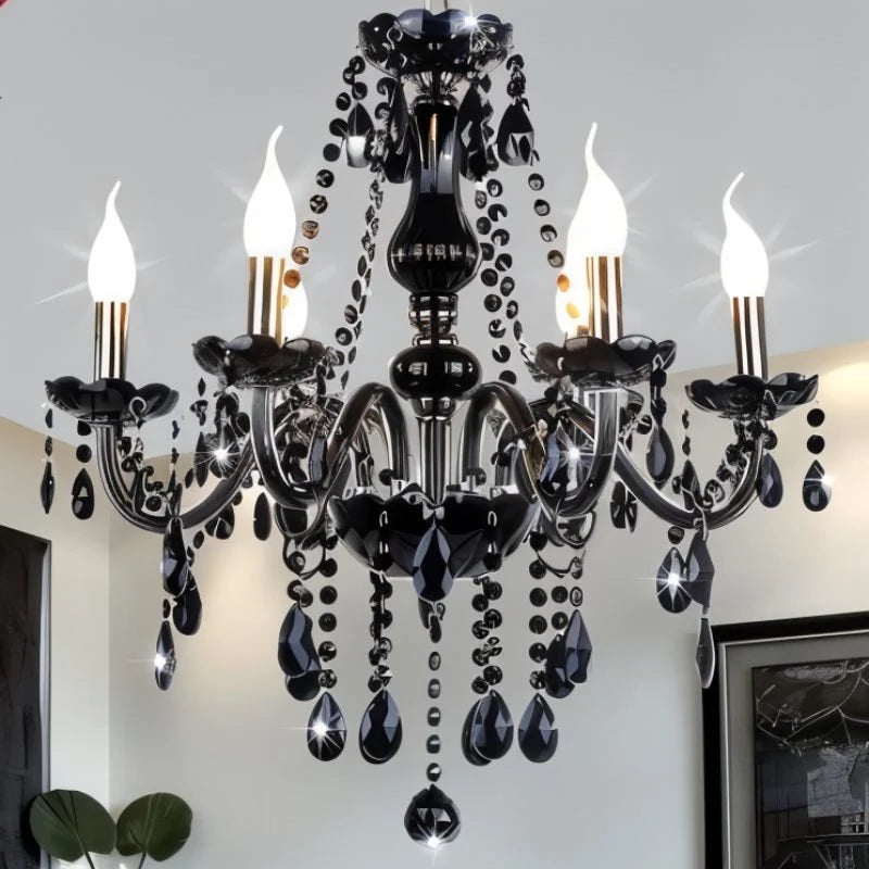 Modern Black Crystal Chandelier Light with Multiple Arms and Cascading Drops for Elegant Home Décor 5