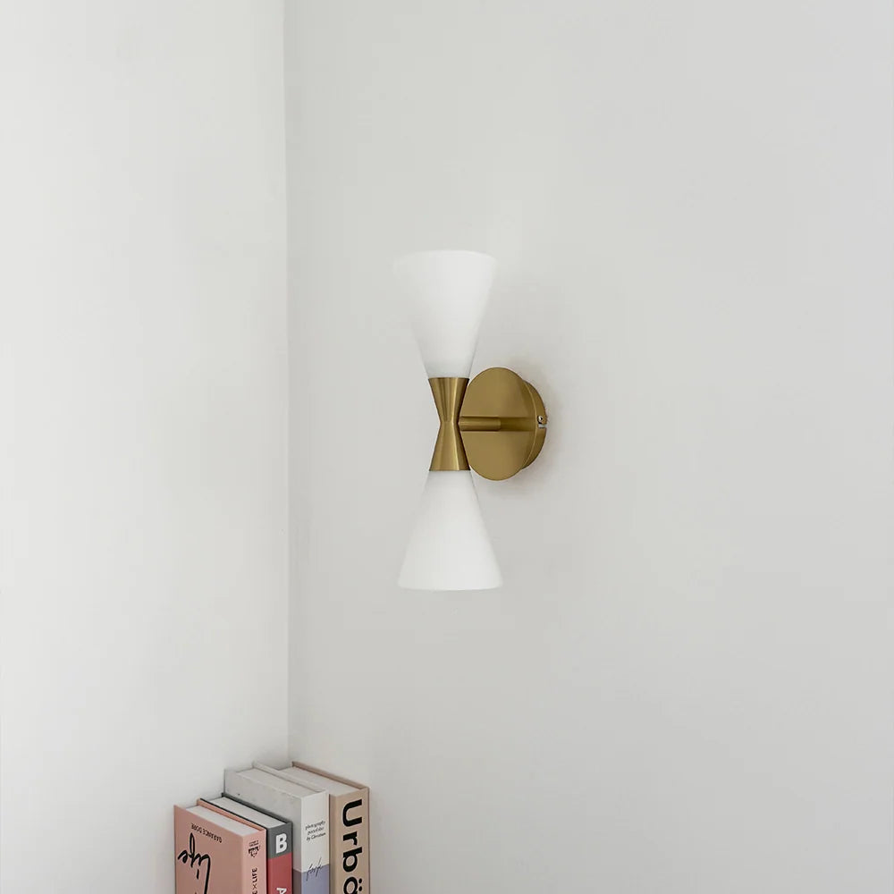 Modern Wall Lamp with Double-Cone Frosted Glass Design – Minimalist Metal Wall Sconce for Ambient Bathroom Lighting, 32cm Height 3