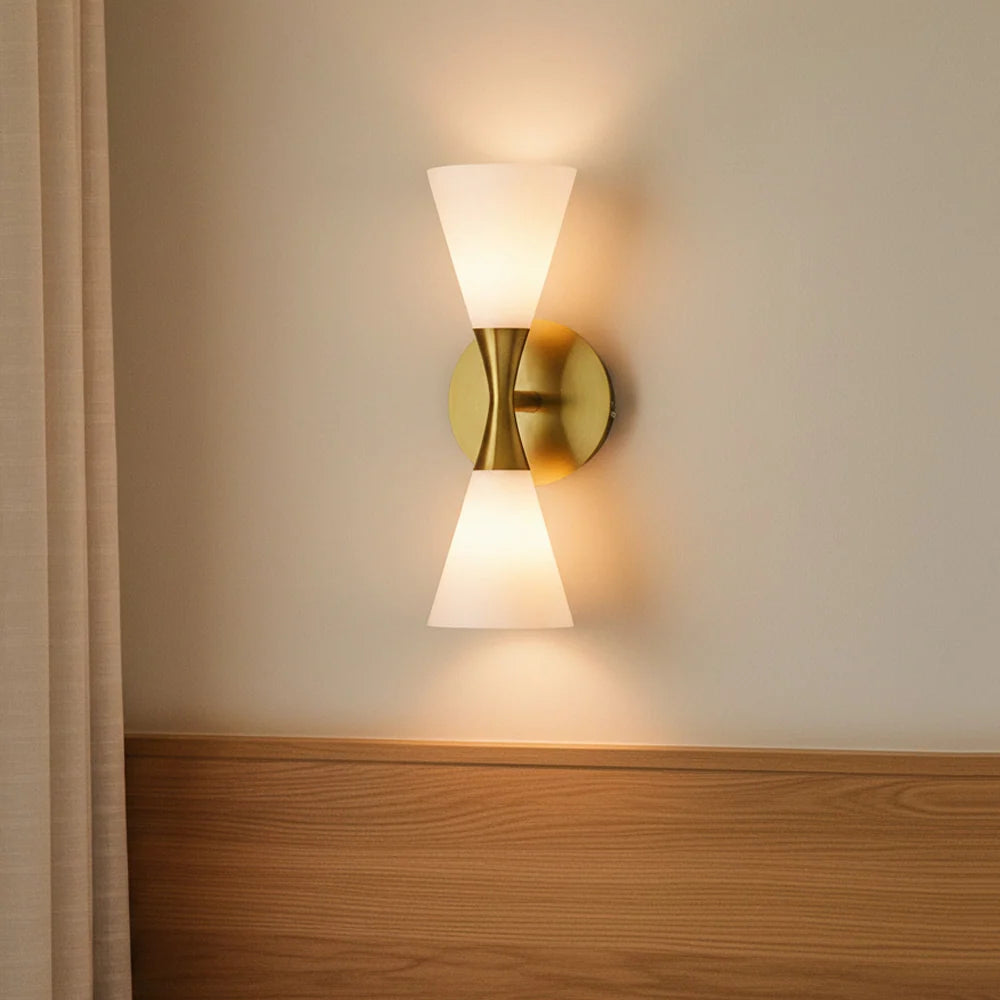 Modern Wall Lamp with Double-Cone Frosted Glass Design – Minimalist Metal Wall Sconce for Ambient Bathroom Lighting, 32cm Height 4
