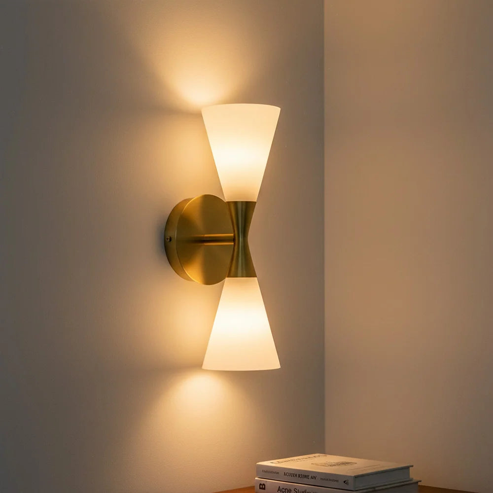 Modern Wall Lamp with Double-Cone Frosted Glass Design – Minimalist Metal Wall Sconce for Ambient Bathroom Lighting, 32cm Height 5