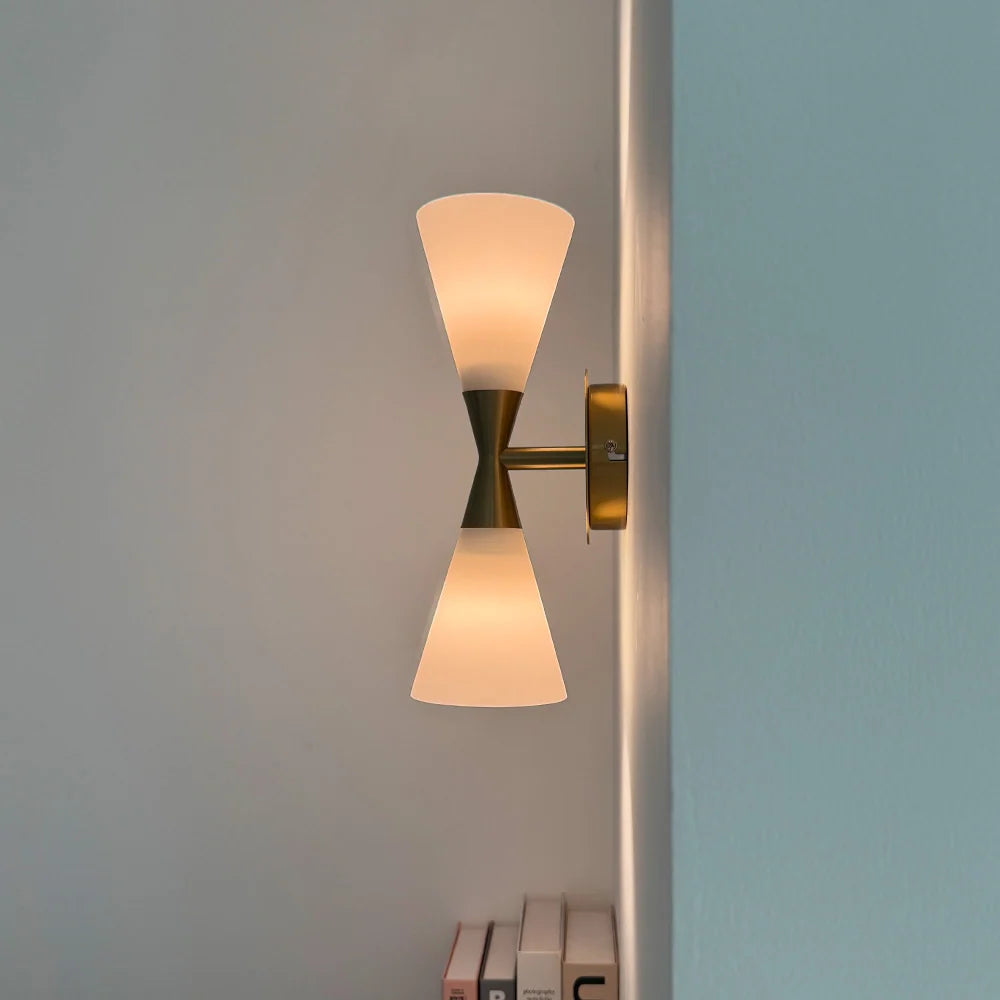 Modern Wall Lamp with Double-Cone Frosted Glass Design – Minimalist Metal Wall Sconce for Ambient Bathroom Lighting, 32cm Height 6