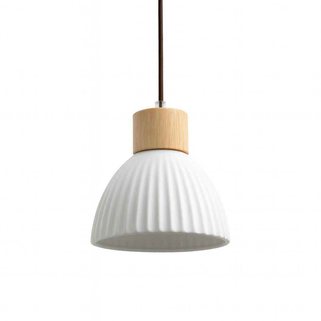 NIBO Nordic Ceramic Single Head Pendant Light | Ribbed Lampshade