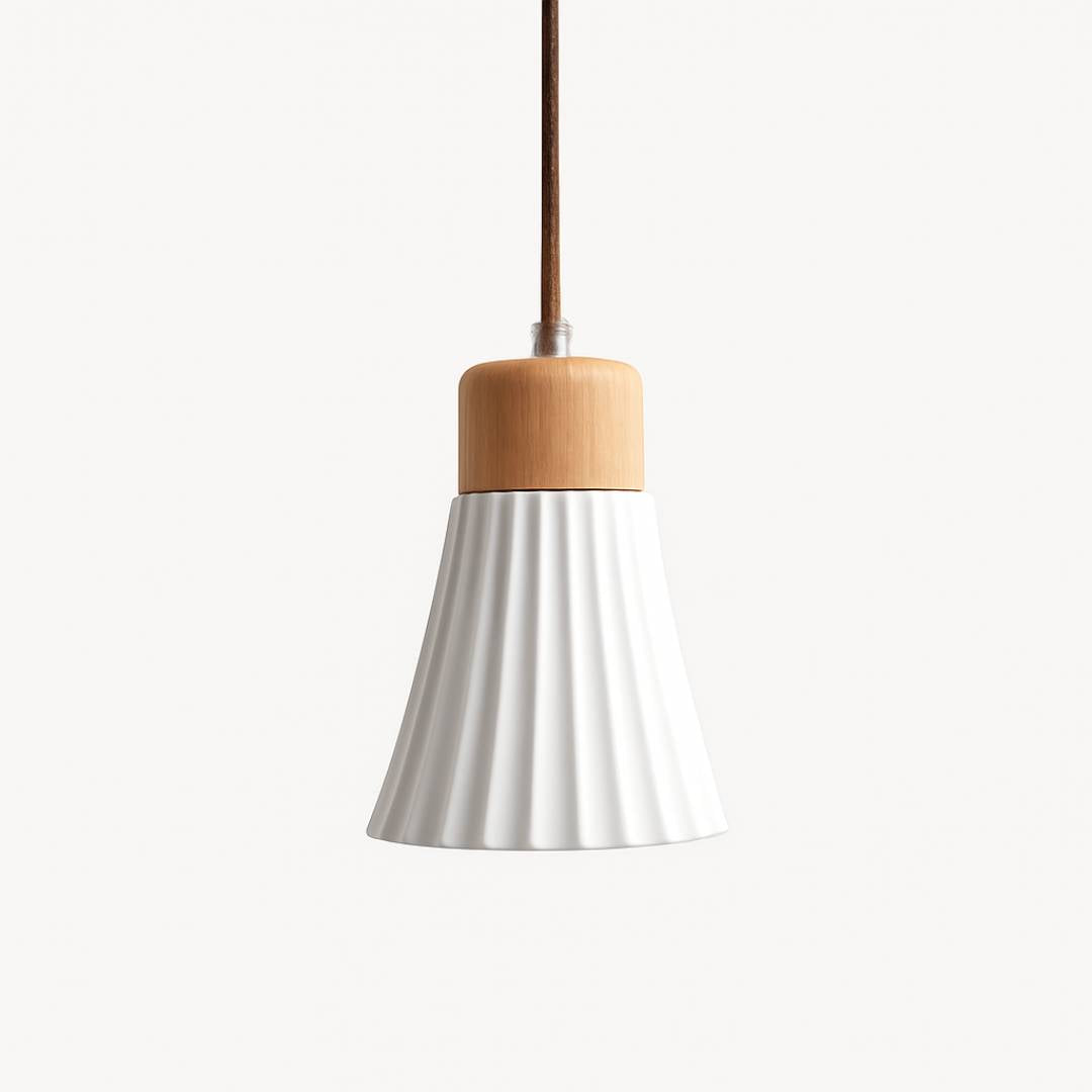 NIBO Nordic Ceramic Single Head Pendant Light | Ribbed Lampshade