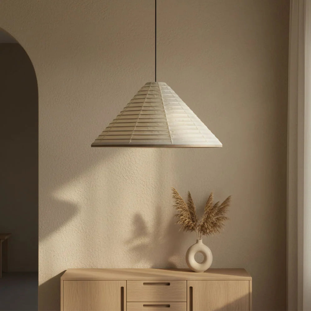 Nordic Geometric Pendant Lamp with Oak Frame and Washi Paper Shade for Kitchen Pendant Lighting – Multiple Sizes Available 0