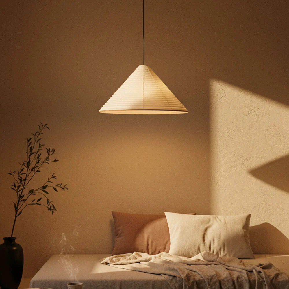 Nordic Geometric Pendant Lamp with Oak Frame and Washi Paper Shade for Kitchen Pendant Lighting – Multiple Sizes Available 7