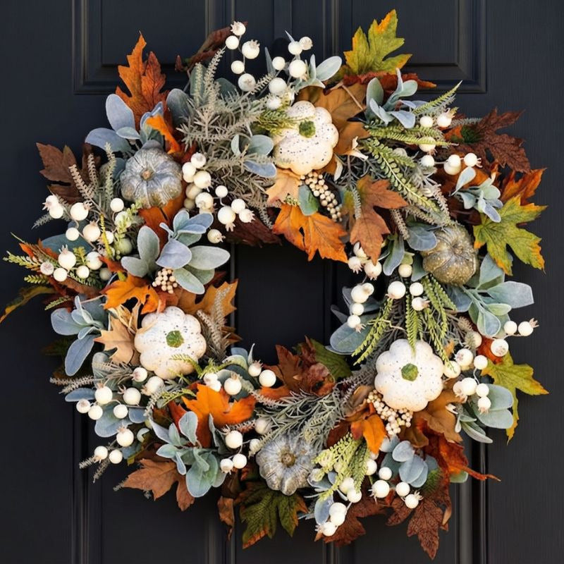 Norvella | Autumn Front Door Wreath with Pumpkin & Maple Accents