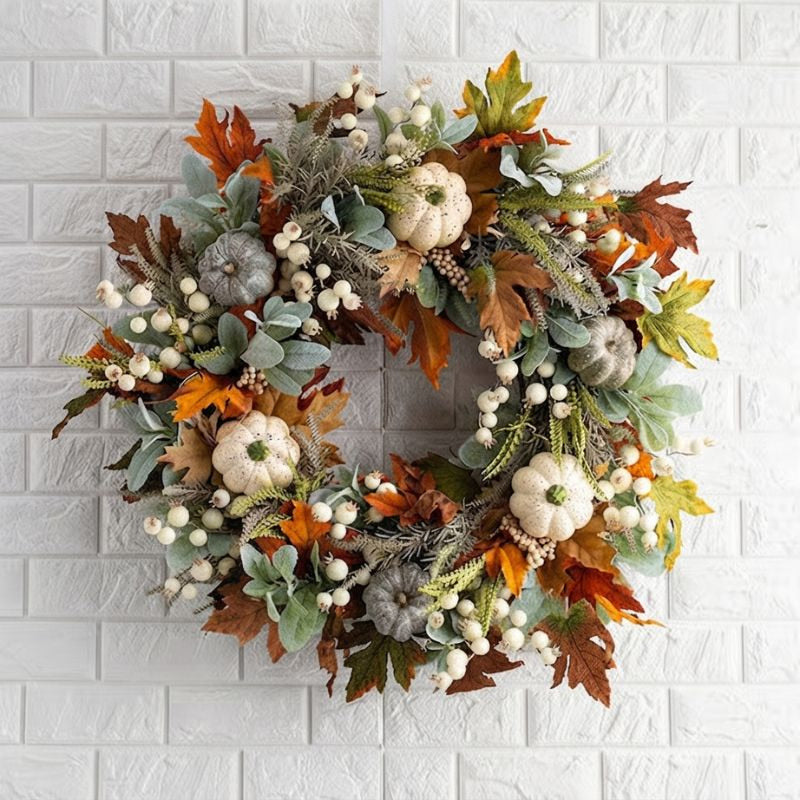 Norvella | Autumn Front Door Wreath with Pumpkin & Maple Accents