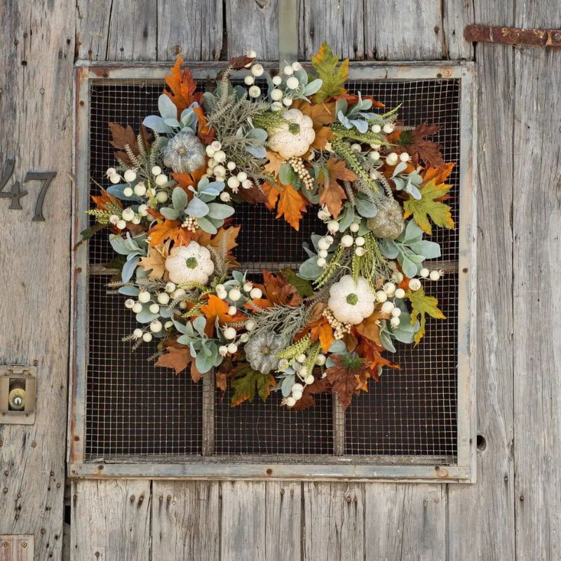 Norvella | Autumn Front Door Wreath with Pumpkin & Maple Accents