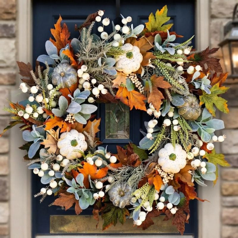 Norvella | Autumn Front Door Wreath with Pumpkin & Maple Accents