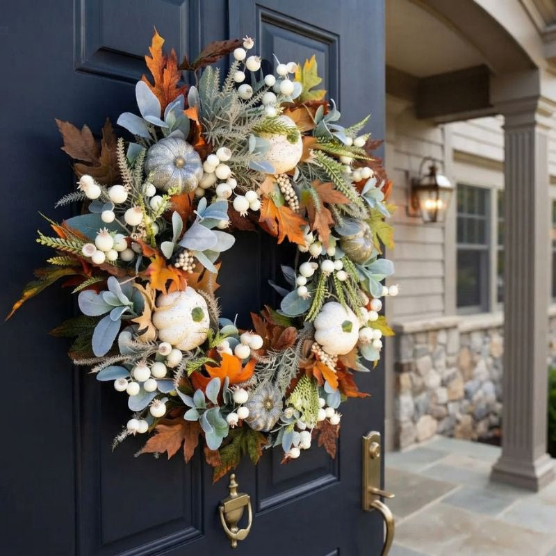 Norvella | Autumn Front Door Wreath with Pumpkin & Maple Accents
