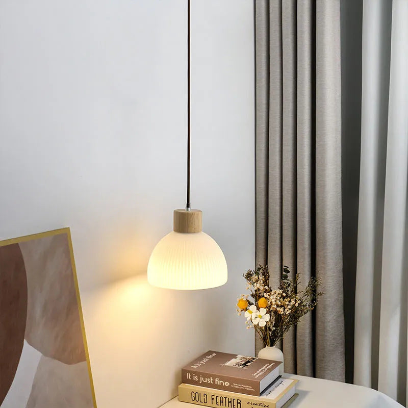 NIBO Nordic Ceramic Single Head Pendant Light | Ribbed Lampshade
