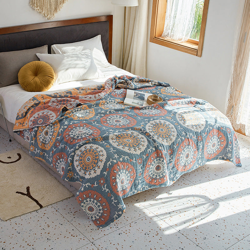 Celestia Quilted Cotton Bed Throw | Reversible Blue Toned Bed and Sofa Blanket - Styyler