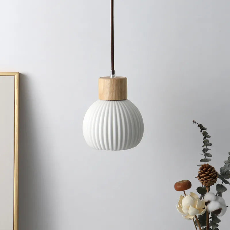 NIBO Nordic Ceramic Single Head Pendant Light | Ribbed Lampshade