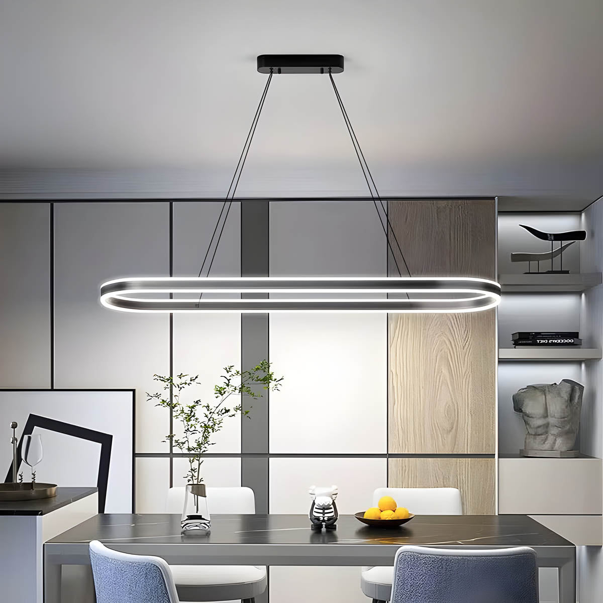 OLIVIA Pendant Light | Modern Minimalist Oval Design with Tricolor Dimmable LED