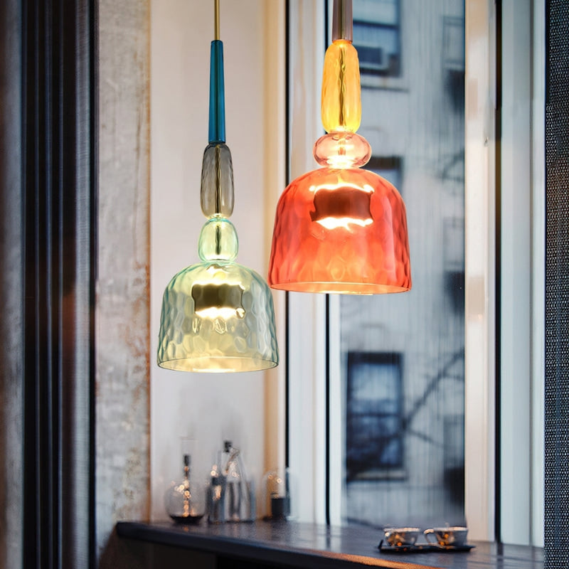 Orlena| Macaron Glass Pendant Light with Warm Amber Accent
