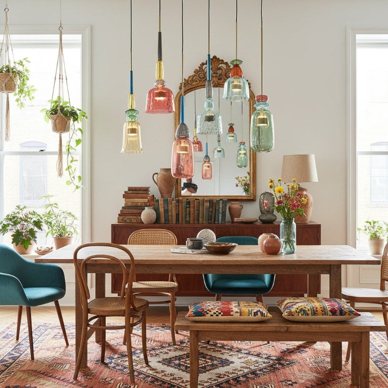 Orlena| Macaron Glass Pendant Light with Warm Amber Accent