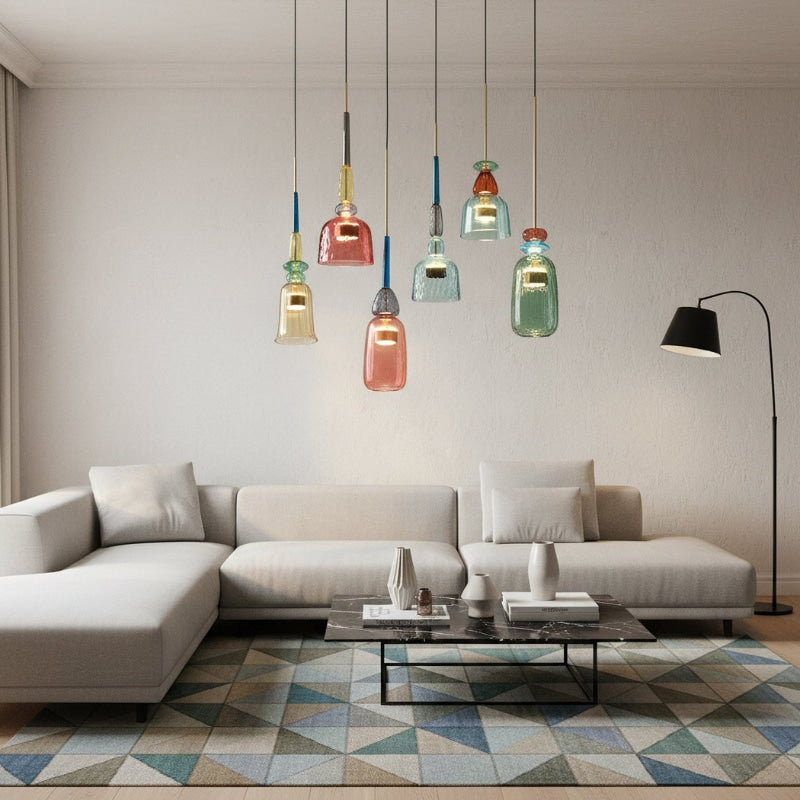 Orlena| Macaron Glass Pendant Light with Warm Amber Accent