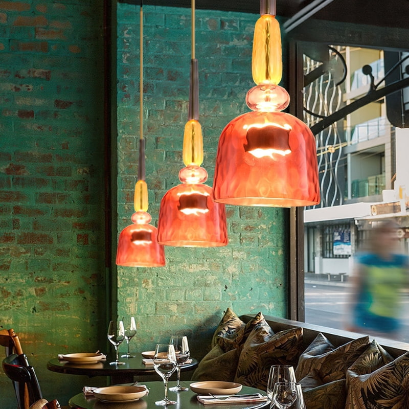 Orlena| Macaron Glass Pendant Light with Warm Amber Accent