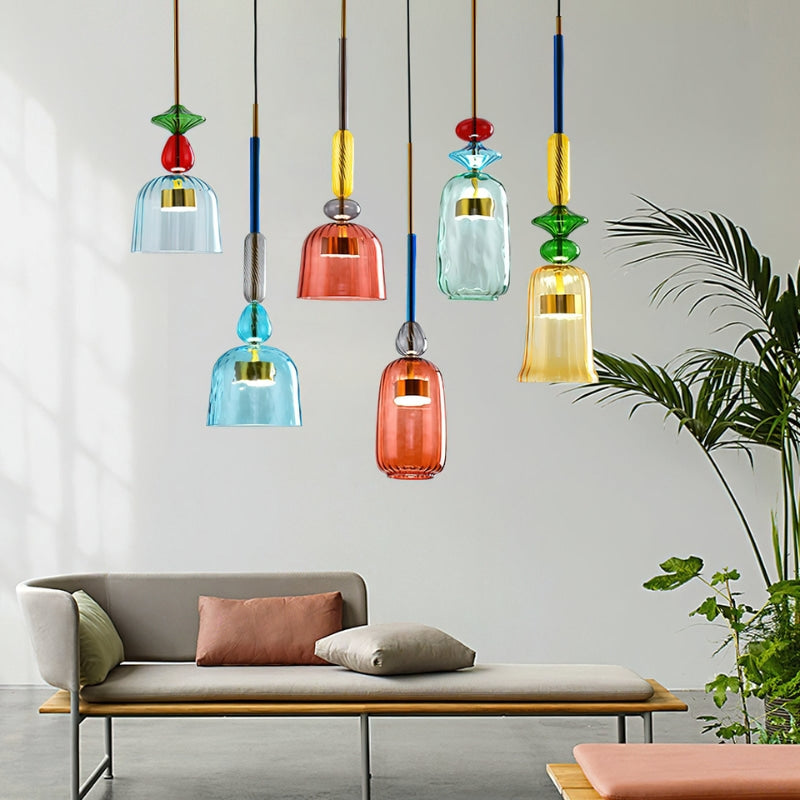 Orlena| Macaron Glass Pendant Light with Warm Amber Accent